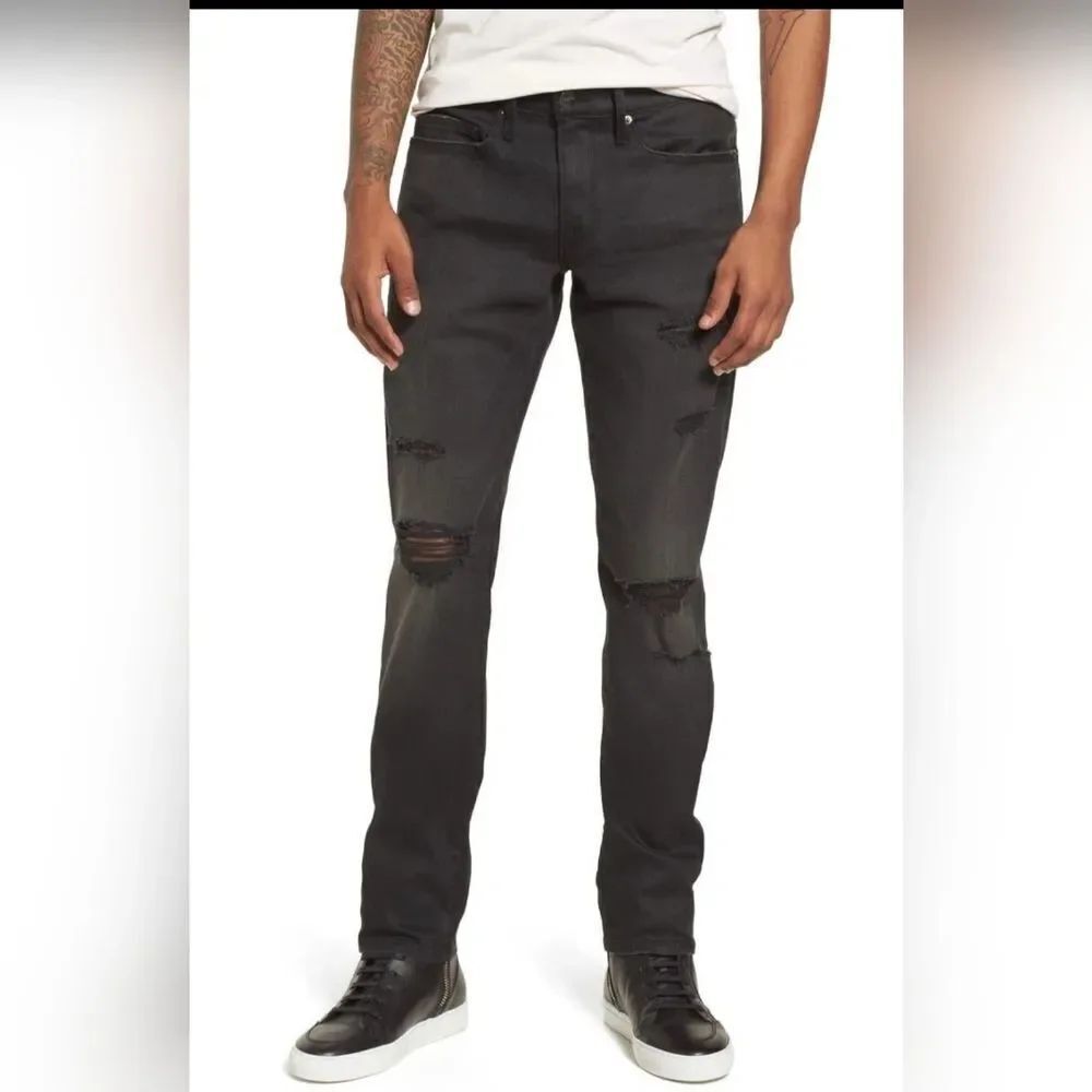 NWT Frame Men's 32 Denim Jeans L'Homme Slim Fit Mid Rise Coated Black Flintwood